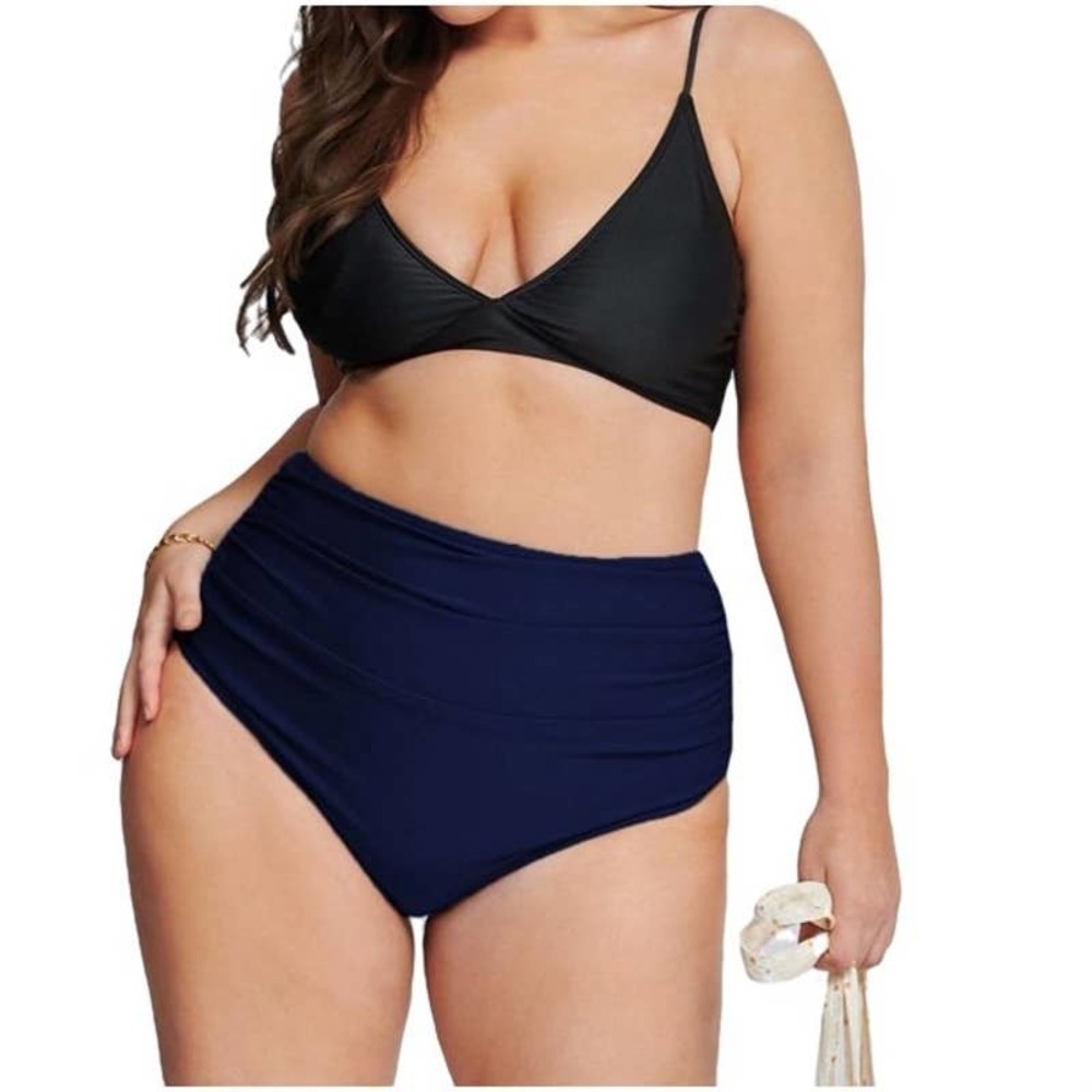 New Coastal Blue Womens High Waist Tummy Control Black Swim Bikini Bottom 2x